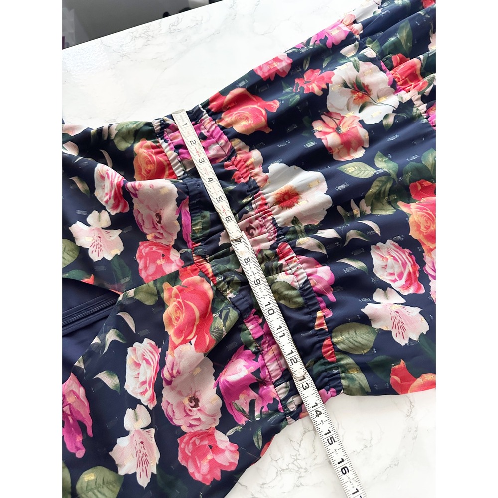 Eliza J Metallic Clip Dot Floral Navy Chiffon Fit Flare Maxi Dress Womens Size 8 - Picture 13 of 14